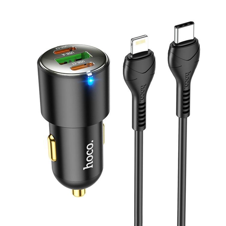 hoco NZ6 Dual Type-C / USB-C + USB PD45W 3-port Car Charger with Type-C / USB-C to 8 Pin Charging Cable(Black) Eurekaonline