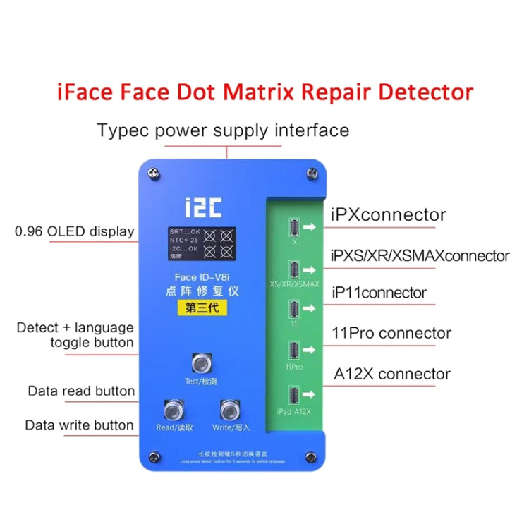 i2C IFace-V8i 3rd Face ID Dot Matrix Projection Repair Programmer With Flex Cable For iPhone X-12 Pro max Eurekaonline