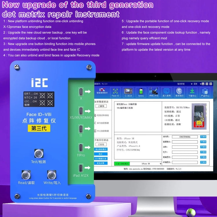 i2C IFace-V8i 3rd Face ID Dot Matrix Projection Repair Programmer With Flex Cable For iPhone X-12 Pro max Eurekaonline