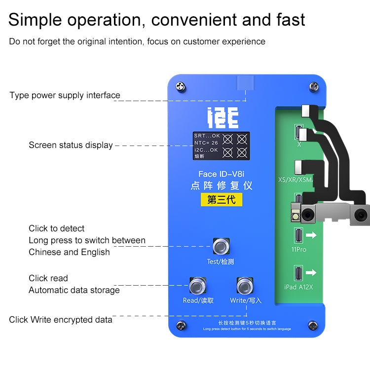 i2C IFace-V8i 3rd Face ID Dot Matrix Projection Repair Programmer With Flex Cable For iPhone X-12 Pro max Eurekaonline