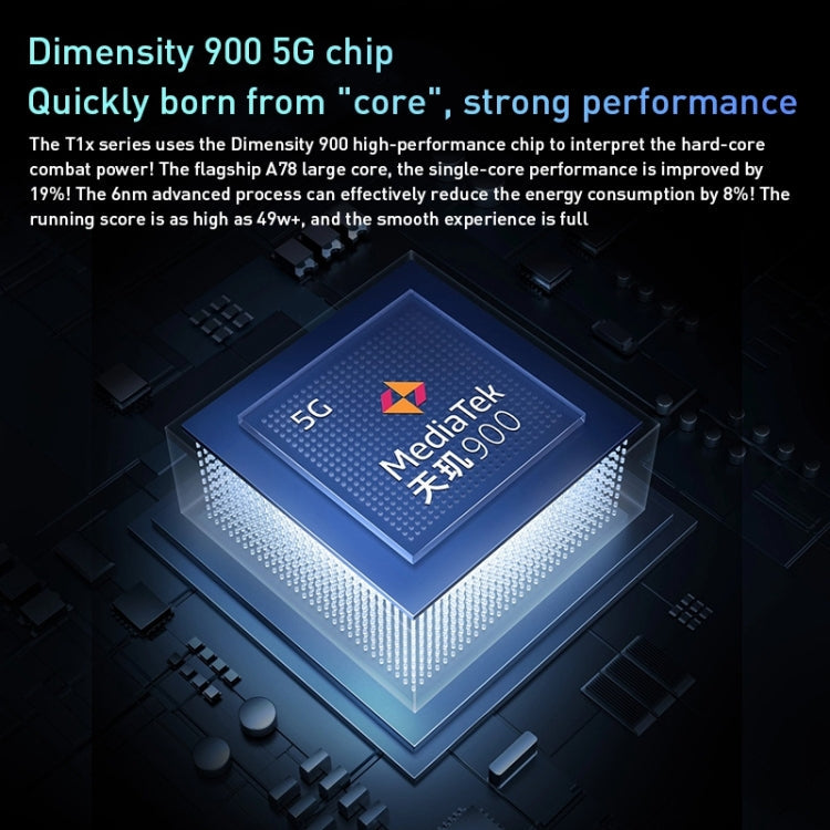 vivo T1x 5G, 64MP Camera, 6GB+128GB, Dual Back Cameras, Face ID & Side Fingerprint Identification, 5000mAh Battery, 6.58 inch Android 11.0 OriginOS 1.0 Dimensity 900 Octa Core up to 2.4GHz, OTG, Network: 5G(Silver) Eurekaonline