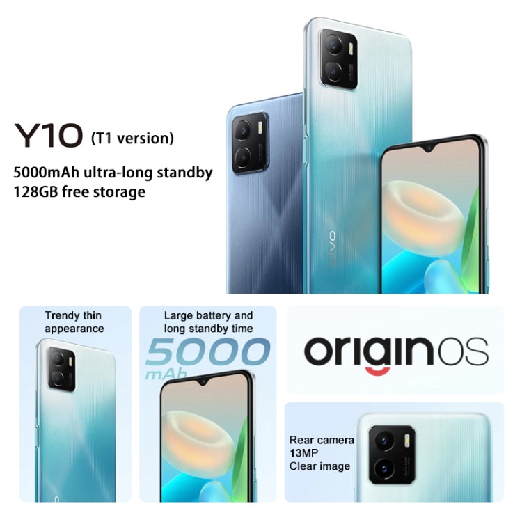 vivo Y10 / T1 4G, 8GB+128GB, Dual Back Cameras, Side Fingerprint Identification, 5000mAh Battery, 6.51 inch Android 11.0 OriginOS Ocean MediaTek Helio P70 Octa Core up to 2.1GHz, OTG, Network: 4G(Glacier Blue) Eurekaonline