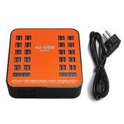 WLX-840 200W 40 Ports USB Digital Display Smart Charging Station AC100-240V, EU Plug (Black+Orange) - Eurekaonline
