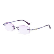 Women Rimless Rhinestone Trimmed Purple Presbyopic Glasses, +4.00D - Eurekaonline