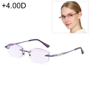 Women Rimless Rhinestone Trimmed Purple Presbyopic Glasses, +4.00D - Eurekaonline