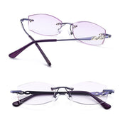 Women Rimless Rhinestone Trimmed Purple Presbyopic Glasses, +4.00D - Eurekaonline