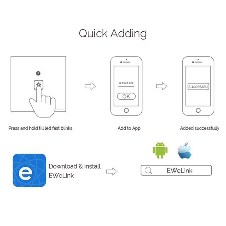 WS-EU-01 EWeLink APP & Touch Control 2A 1 Gang Tempered Glass Panel Smart Wall Switch, AC 90V-250V, EU Plug - Eurekaonline