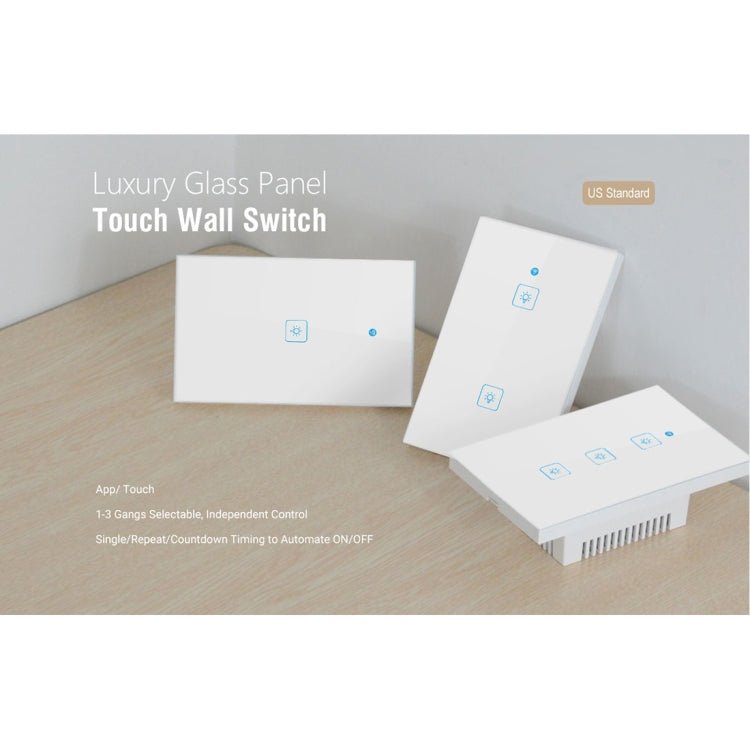 WS-US-02 EWeLink APP & Touch Control 2A 2 Gangs Tempered Glass Panel Smart Wall Switch, AC 90V-250V, US Plug - Eurekaonline