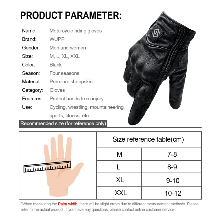WUPP CS-1047A Motorcycle Racing Cycling Windproof Leather Full Finger Gloves, Size:L(Black) - Eurekaonline