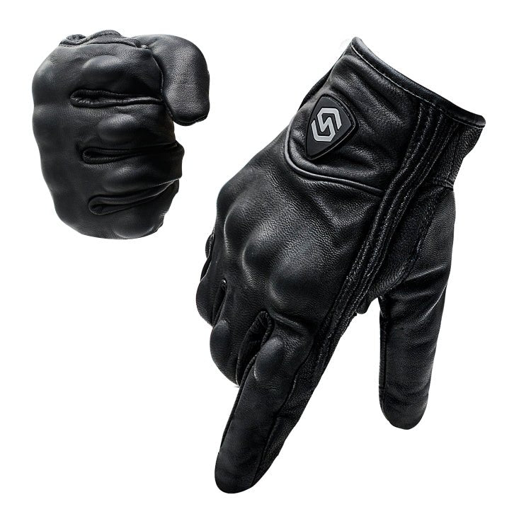 WUPP CS-1047A Motorcycle Racing Cycling Windproof Leather Full Finger Gloves, Size:L(Black) - Eurekaonline