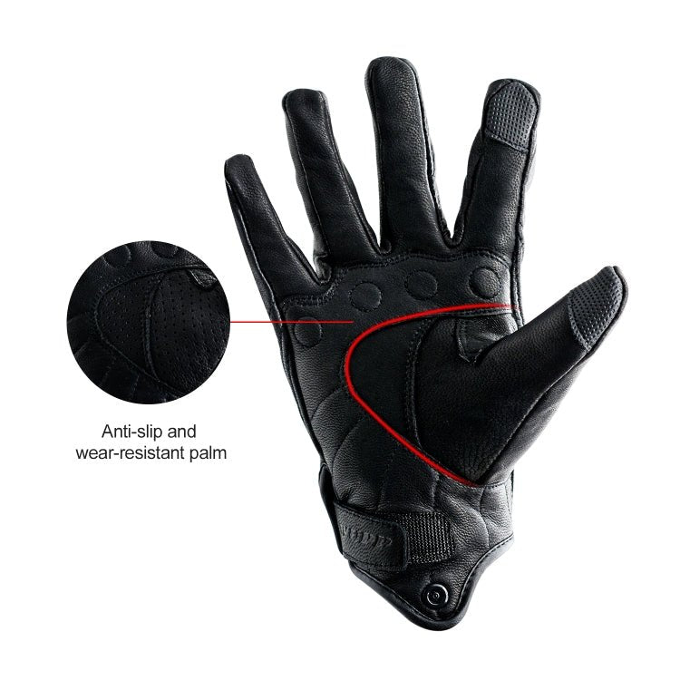 WUPP CS-1047A Motorcycle Racing Cycling Windproof Leather Full Finger Gloves, Size:XL(Black) - Eurekaonline