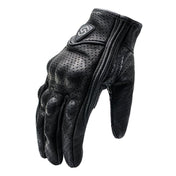 WUPP CS-1048A Motorcycle Racing Cycling Windproof Breathable Leather Full Finger Gloves with Holes, Size:L(Black) - Eurekaonline