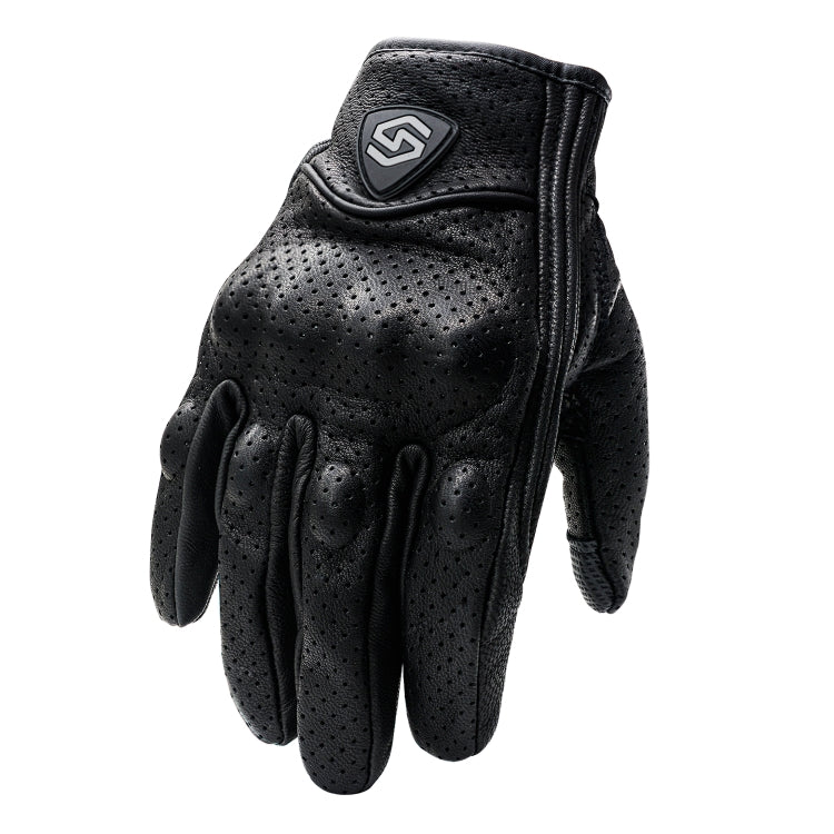 WUPP CS-1048A Motorcycle Racing Cycling Windproof Breathable Leather Full Finger Gloves with Holes, Size:XL(Black) - Eurekaonline