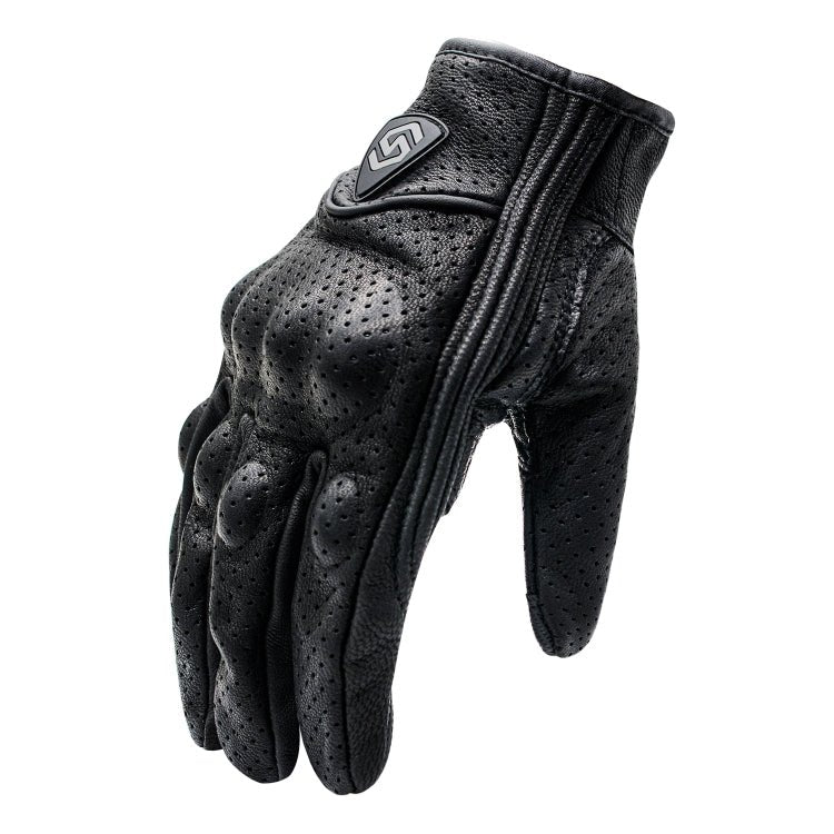 WUPP CS-1048A Motorcycle Racing Cycling Windproof Breathable Leather Full Finger Gloves with Holes, Size:XL(Black) - Eurekaonline