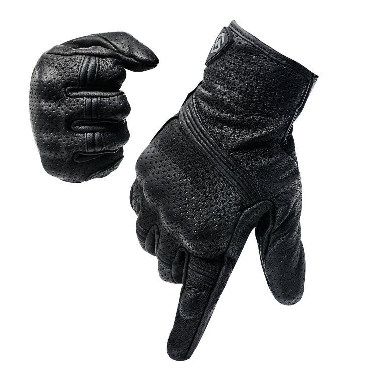 WUPP CS-1049A Outdoor Motorcycle Cycling Breathable Leather Full Finger Gloves with Holes, Size:L(Black) - Eurekaonline