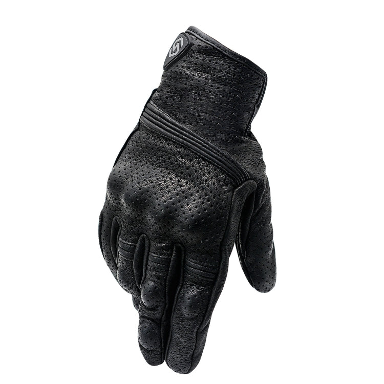 WUPP CS-1049A Outdoor Motorcycle Cycling Breathable Leather Full Finger Gloves with Holes, Size:M(Black) - Eurekaonline