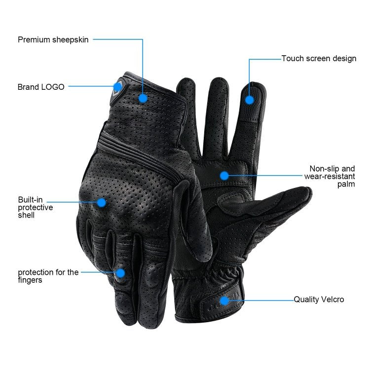 WUPP CS-1049A Outdoor Motorcycle Cycling Breathable Leather Full Finger Gloves with Holes, Size:M(Black) - Eurekaonline