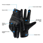 WUPP CS-1049A Outdoor Motorcycle Cycling Breathable Leather Full Finger Gloves with Holes, Size:XL(Black) - Eurekaonline