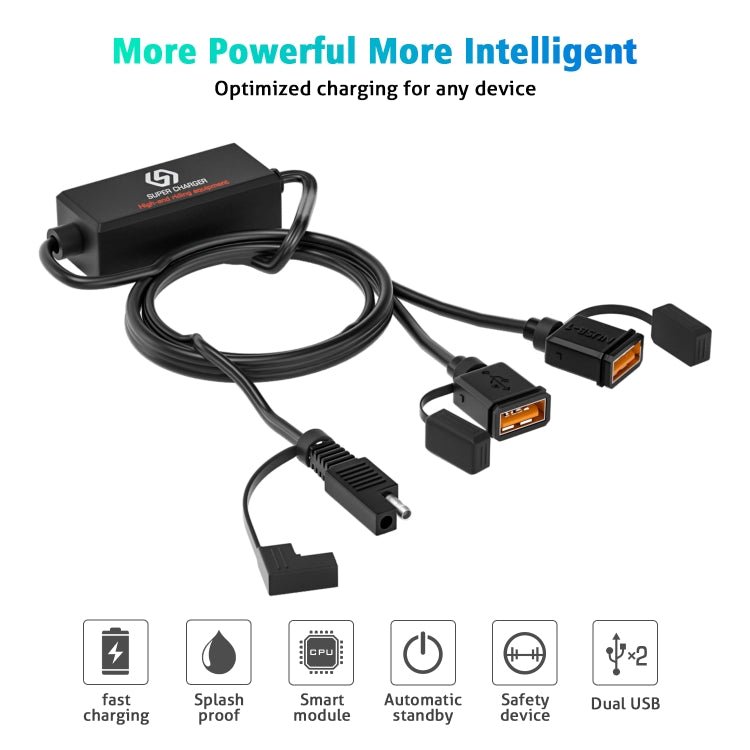 WUPP CS-1186A1 Motorcycle SAE Dual USB Fast Charging Charger - Eurekaonline