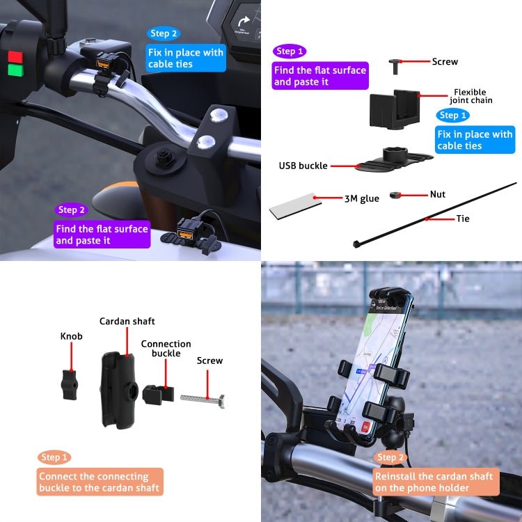 WUPP CS-1186B1 Motorcycle SAE Single USB Port Fast Charging Charger - Eurekaonline