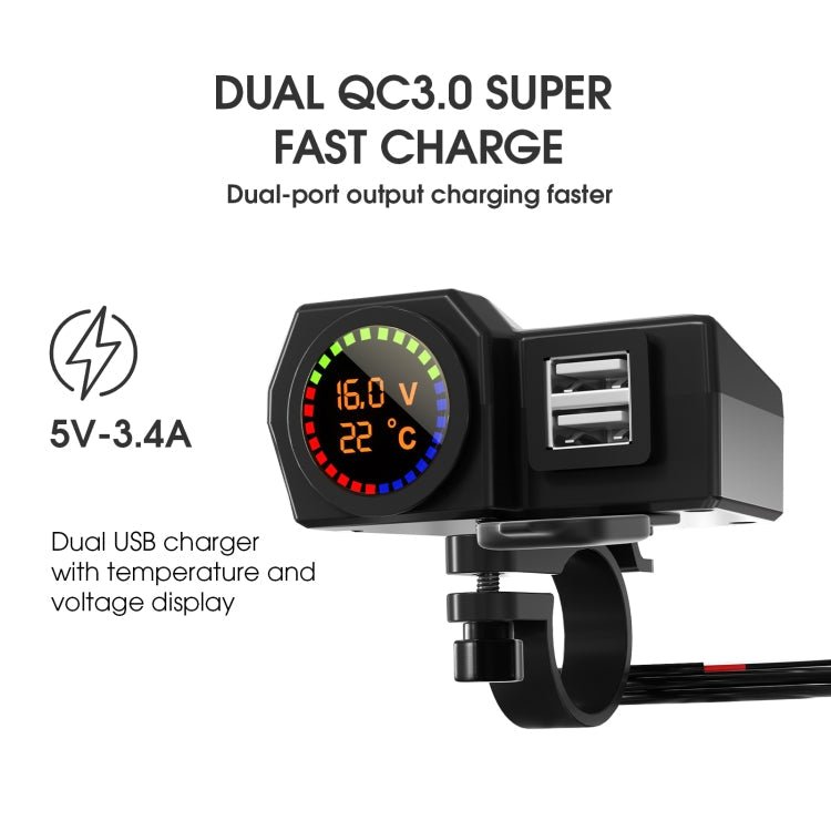 WUPP CS-1747A1 Motorcycle Voltage Temperature Digital Display Double USB Phone Charger - Eurekaonline