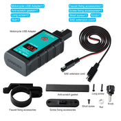 WUPP ZH-1422A2 DC12-24V Motorcycle Square Dual USB Fast Charging Charger with Switch + Voltmeter + Integrated SAE Socket + 1m SAE Socket Cable - Eurekaonline