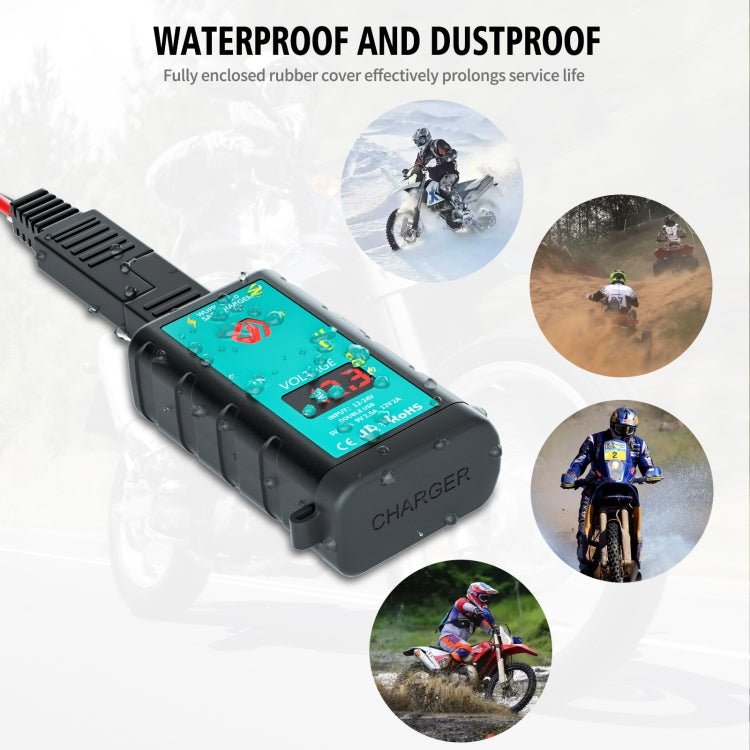 WUPP ZH-1422B1 DC12-24V Motorcycle Square Single USB + PD Fast Charging Charger with Switch + Voltmeter + Integrated SAE Socket - Eurekaonline