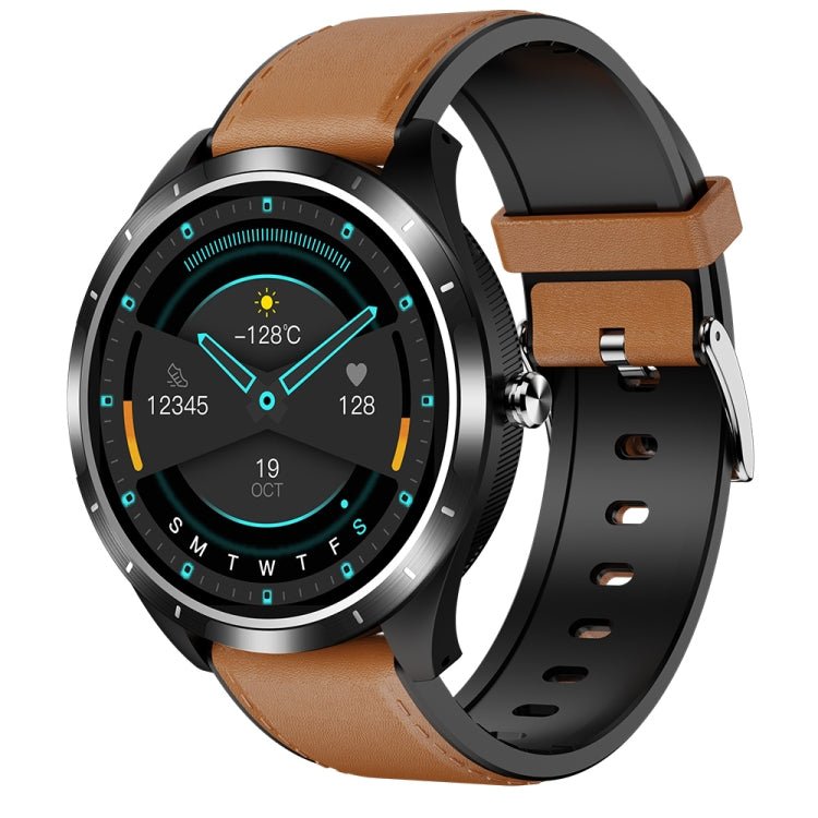 Heart Rate Monitoring, Style:Coffee Leather Watch Band(Black) - Eurekaonline
