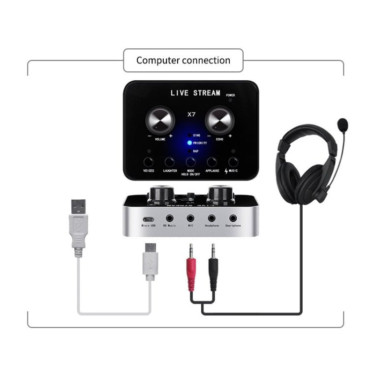 X7 Sound Card Voice Changer Mobile Phone And Computer Compatible With External Electronic Voice Call Microphone Live Sound Card(English Version) - Eurekaonline