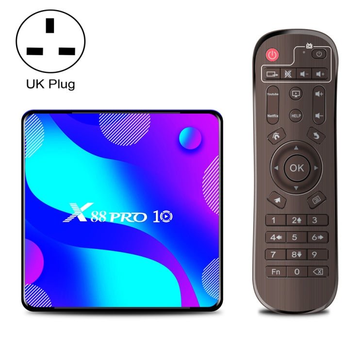 X88 PRO10 4K Smart TV BOX Android 11.0 Media Player, RK3318 Quad-Core 64bit Cortex-A53, RAM: 4GB, ROM: 64GB(UK Plug) - Eurekaonline