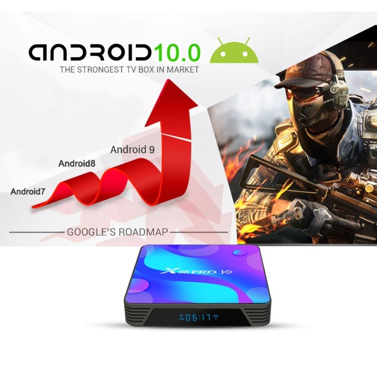 X88 PRO10 4K Smart TV BOX Android 11.0 Media Player, RK3318 Quad-Core 64bit Cortex-A53, RAM: 4GB, ROM: 64GB(UK Plug) - Eurekaonline