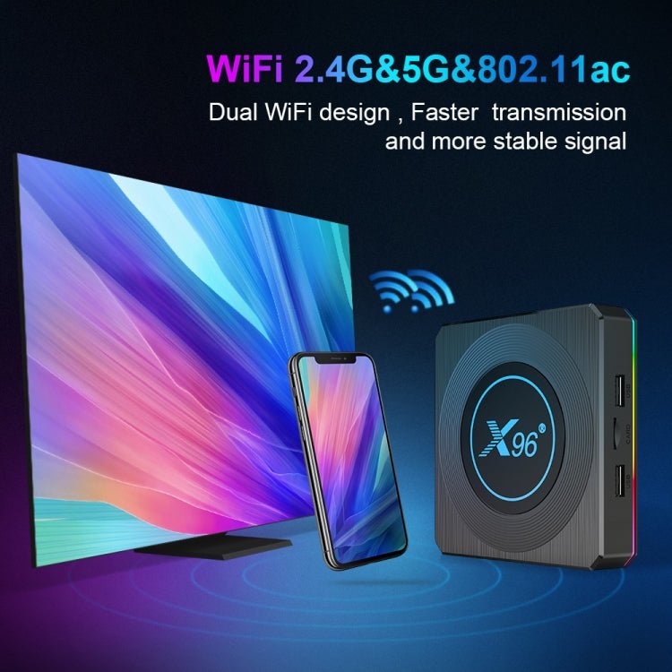 X96 X4 8K Smart TV BOX Android 11.0 Media Player with Remote Control, Amlogic S905X4 Quad Core ARM Cortex A55, RAM: 4GB, ROM: 64GB, Support 1000M, Dual Band WiFi, Bluetooth, US Plug - Eurekaonline