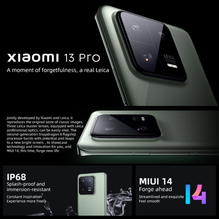 Xiaomi 13 Pro, 50MP Camera, 12GB+256GB, Triple Back Cameras, 6.73 inch In-screen Fingerprint Identification MIUI 14 Qualcomm Snapdragon 8 Gen 2 Octa Core up to 3.2GHz, Network: 5G, NFC, Wireless Charging Function(Green) - Eurekaonline