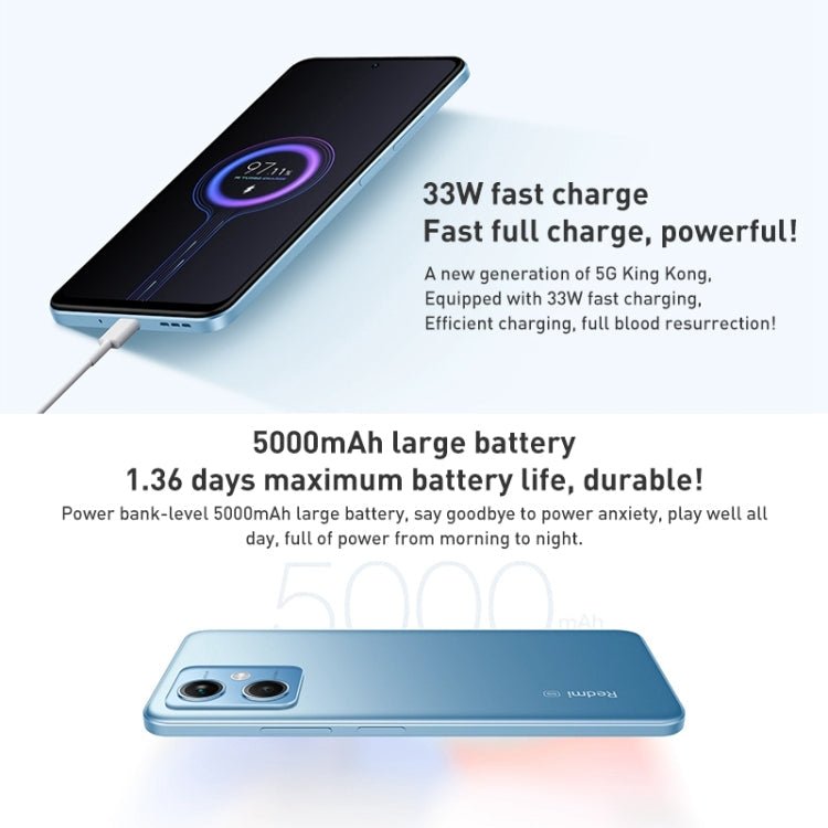 Xiaomi Redmi Note 12 5G, 48MP Camera, 6GB+128GB, Dual Back Cameras, 5000mAh Battery, Side Fingerprint Identification, 6.67 inch MIUI 13 Qualcomm Snapdragon 4 Gen1 Octa Core up to 2.0GHz, Network: 5G, Dual SIM, IR, Not Support Google Play(White) - Eurekaonline