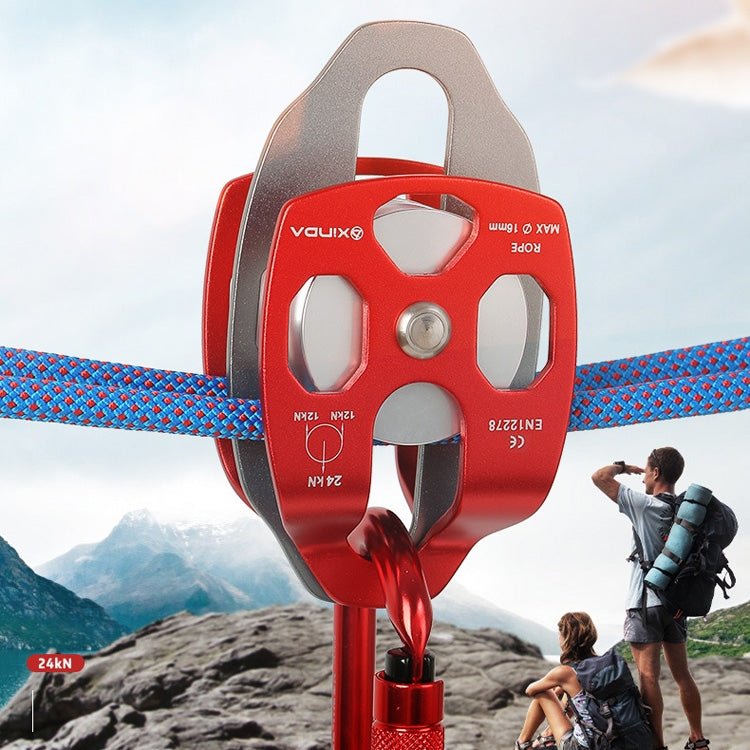 XINDA XD-8613 Outdoor Rock Climbing Jungle Rope Overhead Crossing Side Plate Double Pulley(Red) - Eurekaonline