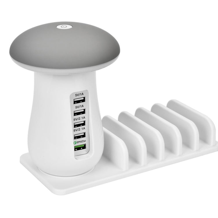2.1A + 1 x QC3.0) USB Charger Mushroom Light Desk Lamp Charger with Phone Holder - Eurekaonline
