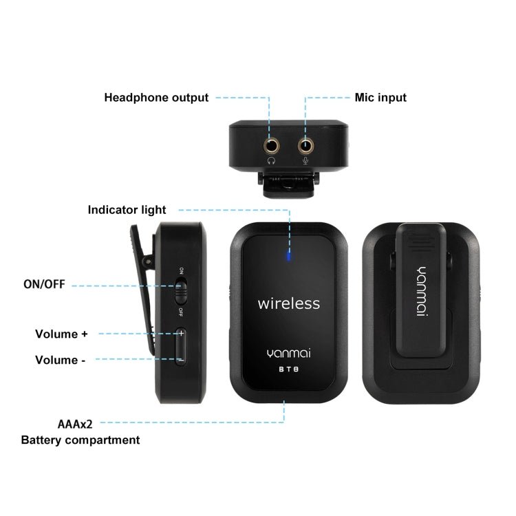 Yanmai BT8 Bluetooth Wireless Microphone (Black) - Eurekaonline