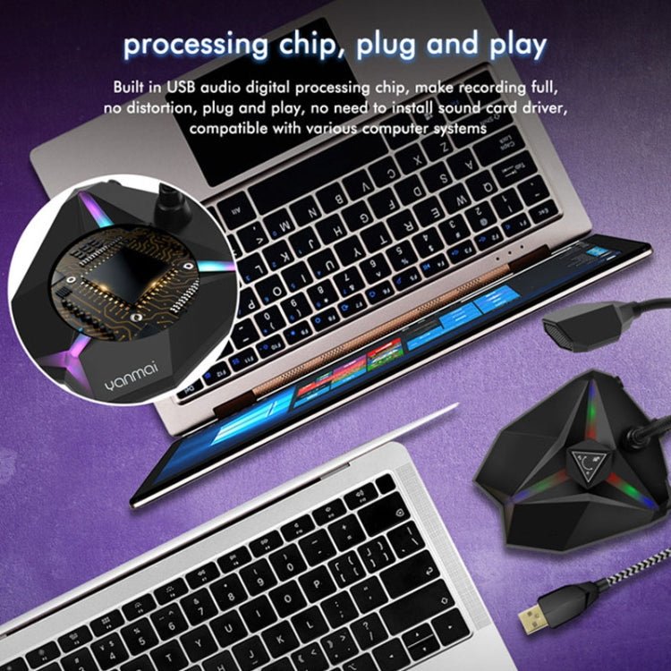 Yanmai G35 Adjustable Angle Omnidirectional Capacitive Gaming Microphone with RGB Colorful Lighting & Pluggable USB Cable, Cable Length: 1.35m - Eurekaonline