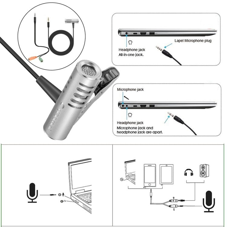 Yanmai R933 Professional Clip-on Lapel Mic Lavalier Omni-directional Double Condenser Microphone Silver, For Live Broadcast, Show, KTV, etc - Eurekaonline