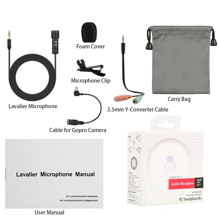 Yanmai R955 Mini Teaching Live Interview Wired Condenser Lavalier Lapel Microphone - Eurekaonline