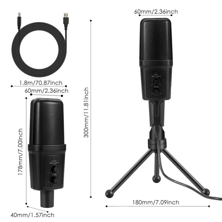 Yanmai SF-970 Professional Condenser Sound Recording Microphone with Tripod Holder & USB Cable , Cable Length: 1.8m(Black) - Eurekaonline