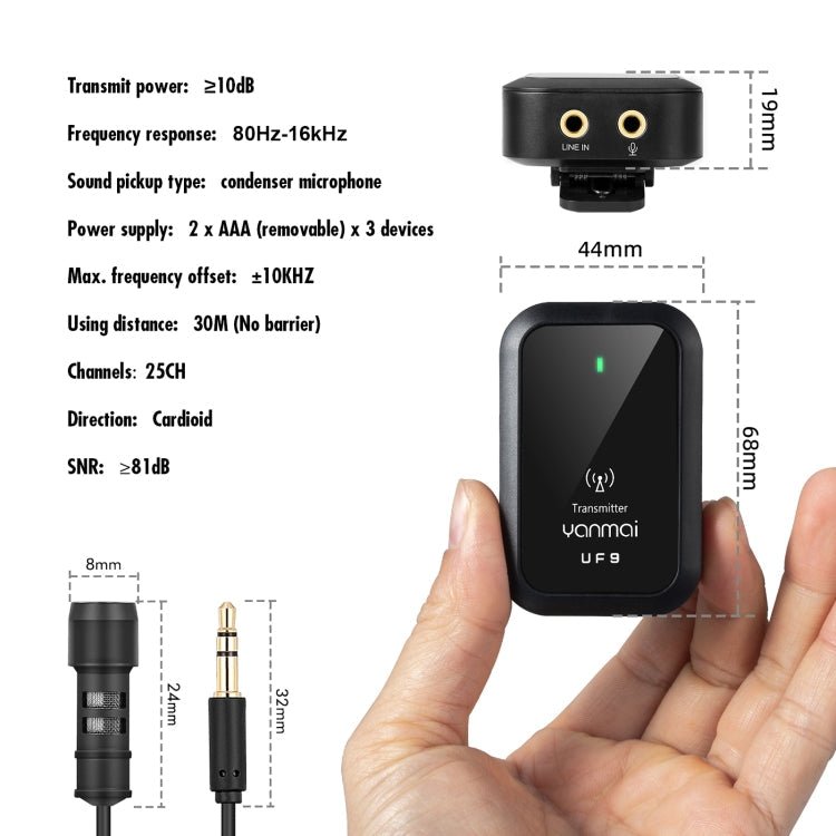 Yanmai UF9 Broadcast Wireless Lavalier Microphone Mini Clip-on Mic - Eurekaonline