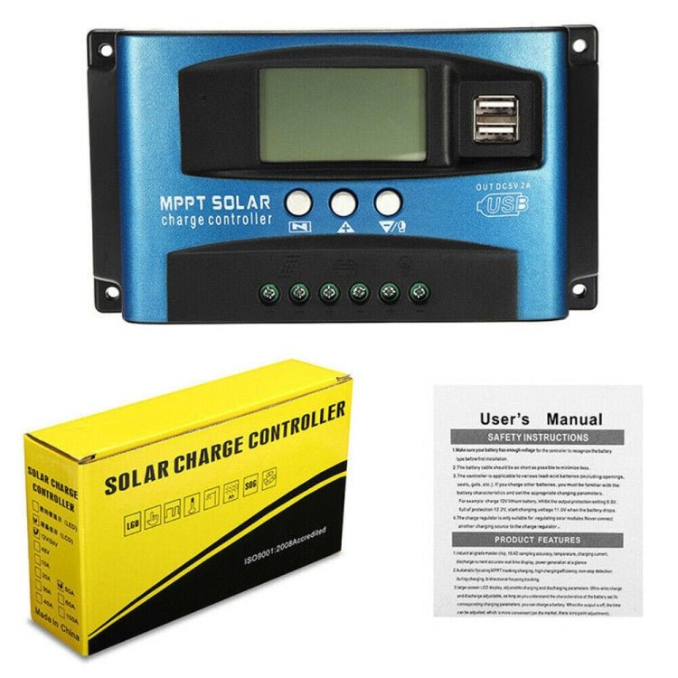 YCX-003 30-100A Solar Charging Controller with LED Screen & Dual USB Port Smart MPPT Charger, Model: 12/24/36/48/60V Wifi 100A - Eurekaonline