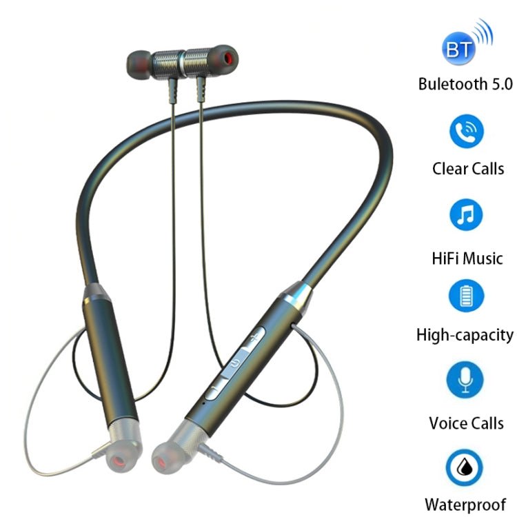 YD08-2 Stereo Noise Cancelling Sports Wireless Bluetooth Neck-mounted Earphone(Black) - Eurekaonline