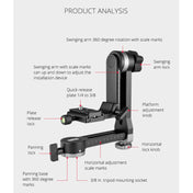 YELANGU A171 YLG0401E-C 360 Degree Rotation Horizontal Cantilever Gimbal Tripod Head for Home DV and SLR Cameras (Black) - Eurekaonline