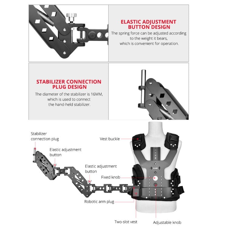 YELANGU B200-C1 Dual Shock-absorbing Arm Stabilizer Vest Camera Support System for DSLR & DV Digital Video Cameras (Black) - Eurekaonline