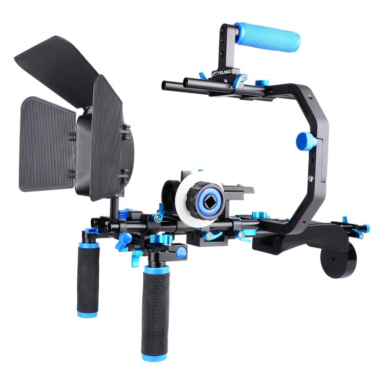 YELANGU D206 C-Type Handle Camera Shoulder Rigs Mount Kit with Matte Box & Follow Focus(Blue) - Eurekaonline