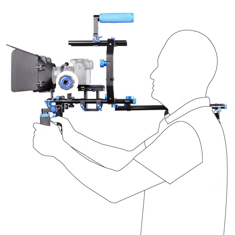 YELANGU D206 C-Type Handle Camera Shoulder Rigs Mount Kit with Matte Box & Follow Focus(Blue) - Eurekaonline