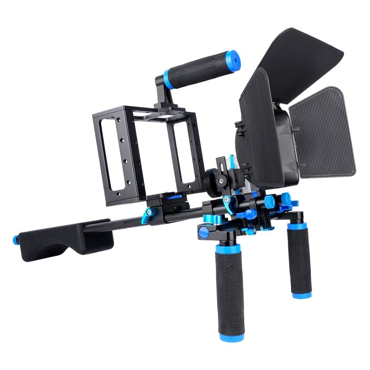 YELANGU D222 Dual Handles Camera Shoulder Mount + Camera Cage Stabilizer Kit with Matte Box + Follow Focus for DSLR Camera / Video Camera - Eurekaonline