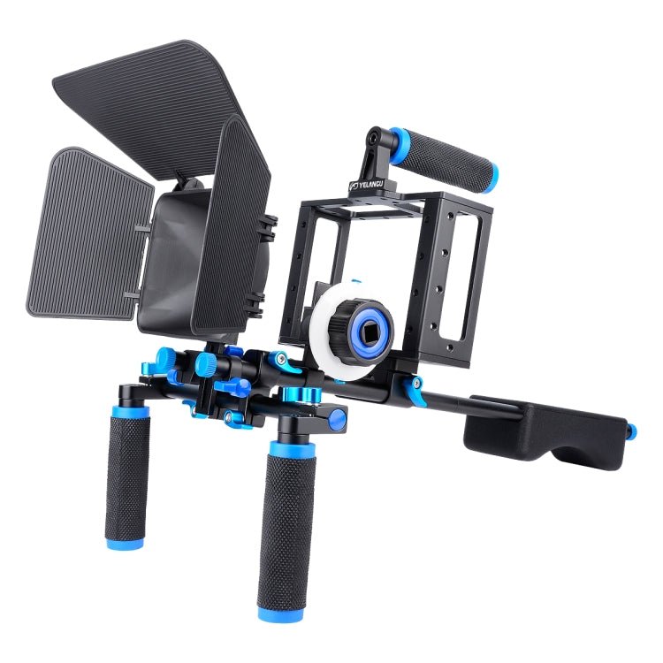 YELANGU D222 Dual Handles Camera Shoulder Mount + Camera Cage Stabilizer Kit with Matte Box + Follow Focus for DSLR Camera / Video Camera - Eurekaonline